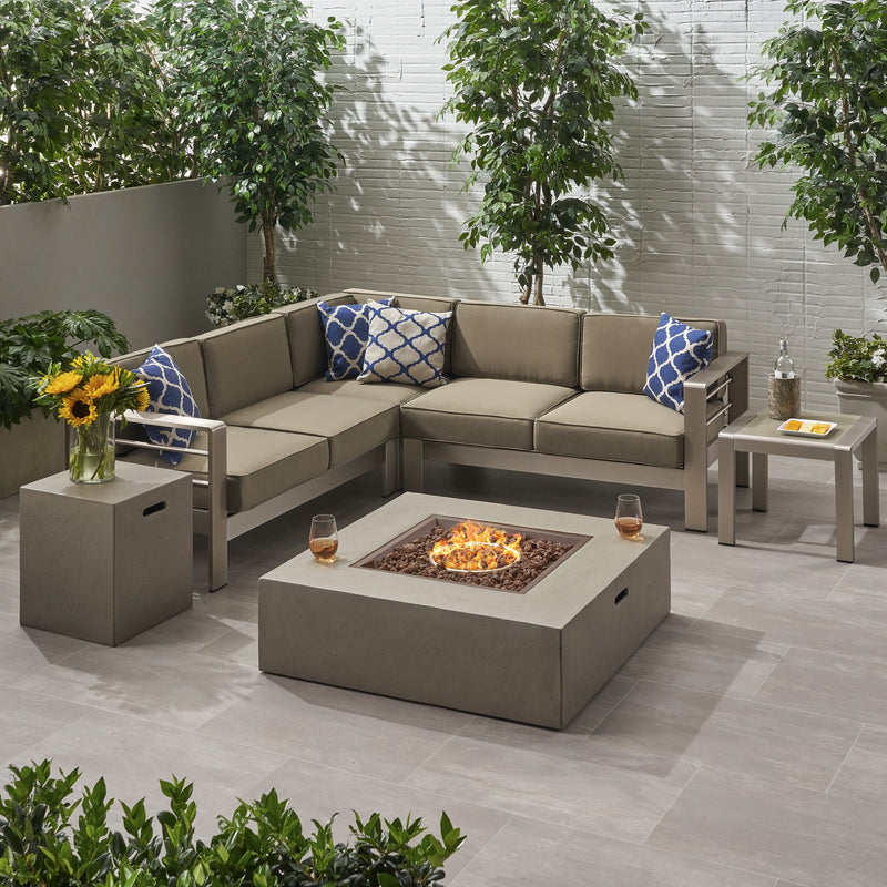 Outdoor 5 Seater Aluminum Chat Set with Fire Pit - NH485903