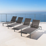 Outdoor Grey Aluminum Chaise Lounge with Dark Grey Mesh Seat - NH897103