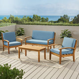 4 Pc Acacia Wood Chat Set w/ Water Resistant Cushions - NH501992