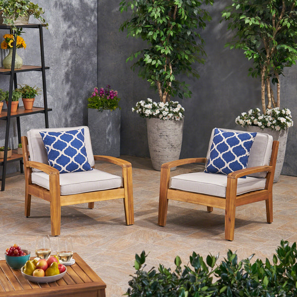 Outdoor Acacia Wood Club Chairs with Sunbrella Cushions - NH772703