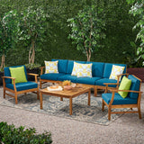 Outdoor 6 Seat Teak Finished Acacia Wood Sofa and Table Set - NH327303