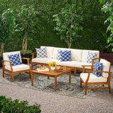 Outdoor 6 Seat Teak Finished Acacia Wood Sofa and Table Set - NH327303