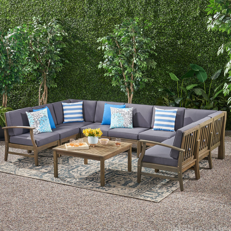 Outdoor 10 Piece Acacia Wood Sofa Sectional Set - NH233803