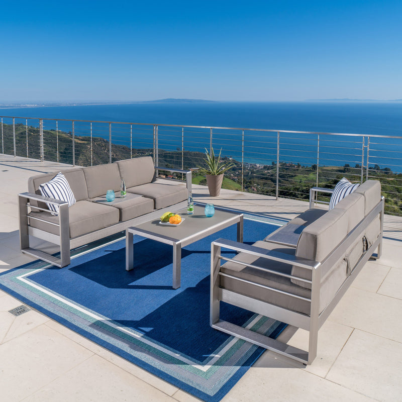 Outdoor Aluminum 3-Piece Sofa Set with Khaki Cushions - NH243892