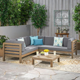 4 Piece Outdoor Wooden Sectional Set w/ Dark Grey Cushions - NH811992