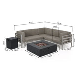 Outdoor Modern 5 Seater V-Shaped Sectional Sofa Set with Fire Pit and Tank Holder - NH007113
