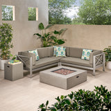 Outdoor Modern 5 Seater V-Shaped Sectional Sofa Set with Fire Pit and Tank Holder - NH307113