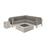 Outdoor Modern 5 Seater V-Shaped Sectional Sofa Set with Fire Pit and Tank Holder - NH007113