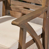 Outdoor Acacia Wood Barstool (Set of 2), Grey with Cream Cushion - NH176403