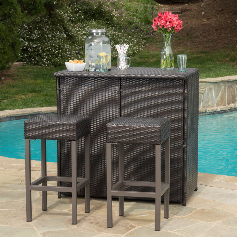 Outdoor Multibrown Wicker Bar Island Set - NH923003