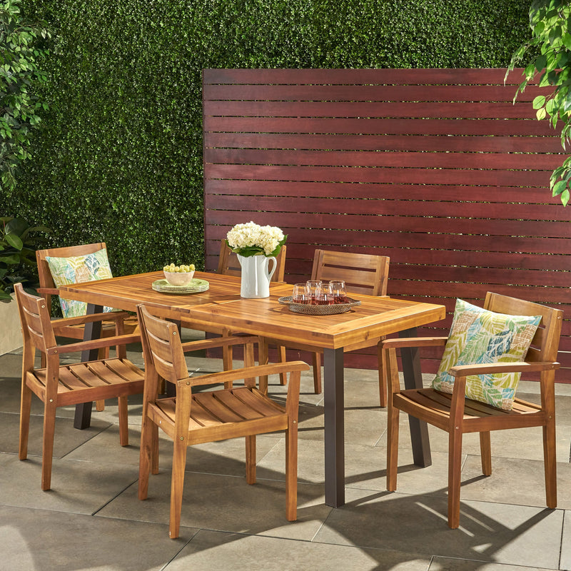 Outdoor 7 Piece Teak Finish Acacia Wood Dining Set - NH801103