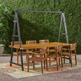 Outdoor Modern 6 Seater Acacia Wood and Iron Planter Dining Set - NH937903