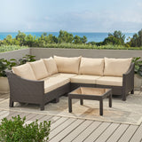 6pc Outdoor Wicker V-shaped Sectional Sofa Set w/ Cushions - NH390003