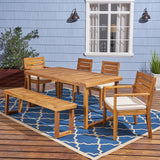 Outdoor 6-Seater Acacia Wood Dining Set with Bench - NH605603