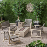 Outdoor 6 Seater Wood and Wicker Chat Set with Fire Pit - NH281803