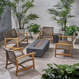 Outdoor 6 Piece Wood and Wicker Chat Set with Fire Pit - NH581803