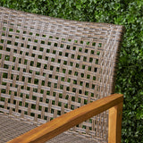 Outdoor 6 Seater Wood and Wicker Chat Set with Fire Pit - NH281803