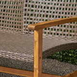 Outdoor 6 Seater Wood and Wicker Chat Set with Fire Pit - NH281803