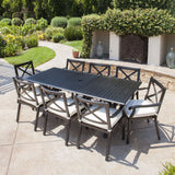 Expandable 7-9 Piece Outdoor Cast Aluminum Dining Set w/ Umbrella Hole - NH370103