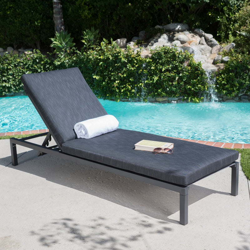 Outdoor Mesh Aluminum Frame Chaise Lounge w/ Water Resistant Cushion - NH283103
