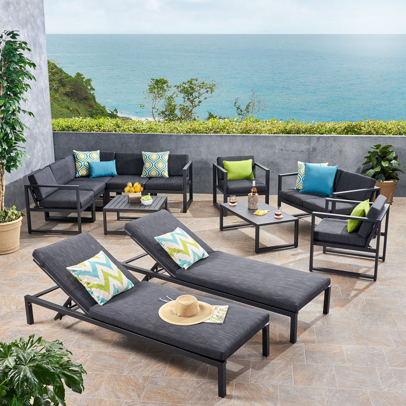 Outdoor 9 Seater Aluminum Sectional Sofa Set with Mesh Chaise Lounges - NH019503