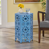 14 Inch Crackle Finish Sunburst Iron Side Table - NH539203