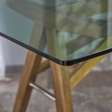 Mid-Century Acacia Wood Desk with Tempered Glass Top - NH941203