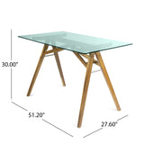 Mid-Century Acacia Wood Desk with Tempered Glass Top - NH941203
