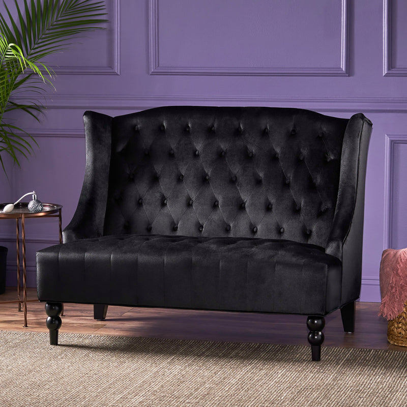 French Style Tufted High Winged Back New Velvet Loveseat - NH253303
