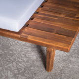 Indoor Minimalist V Shaped 4 Piece Sandblast Finished Acacia Wood Sectional Sofa Set with White Cushions - NH016203