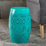 Valley Modern Floral Lace Cut Iron Drum Shaped Accent Table - NH377103