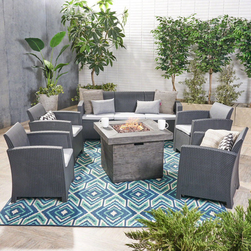 Outdoor 7-Seater Chat Set with Fire Pit - NH898503