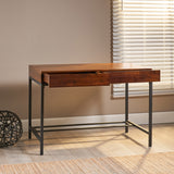 Industrial Dark Oak Acacia Wood Storage Desk with Rustic Metal Iron Accent - NH751203