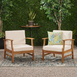 Outdoor Teak Finished Acacia Wood Club Chairs with Water Resistant Cushion - NH222203