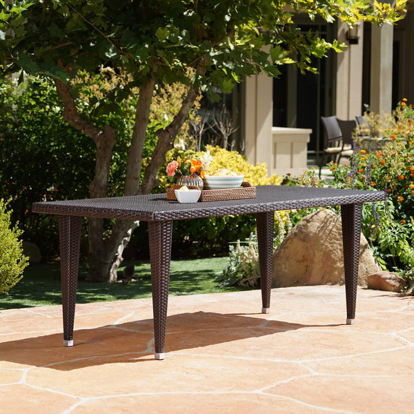 Outdoor 75-inch Multibrown Wicker Rectangular Dining Table - NH135103