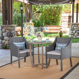 Outdoor 3 Piece Wood and Wicker Bistro Set, Gray and Gray - NH071503