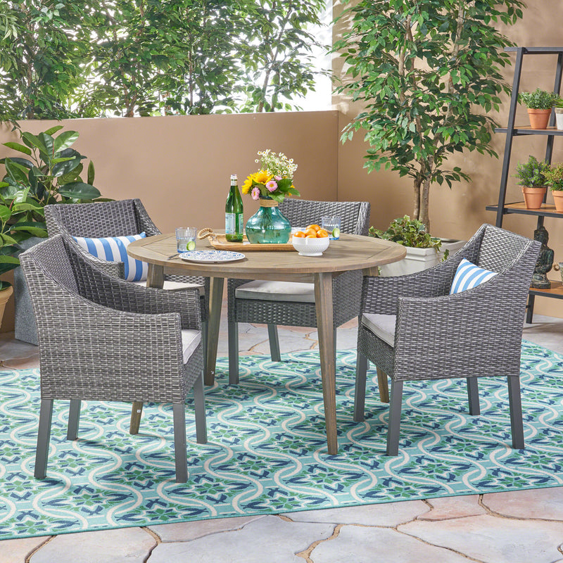 Outdoor 5 Piece Wood and Wicker Dining Set - NH262503