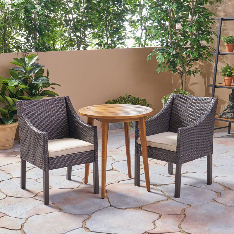 Outdoor 3 Piece Wood and Wicker Bistro Set - NH082503
