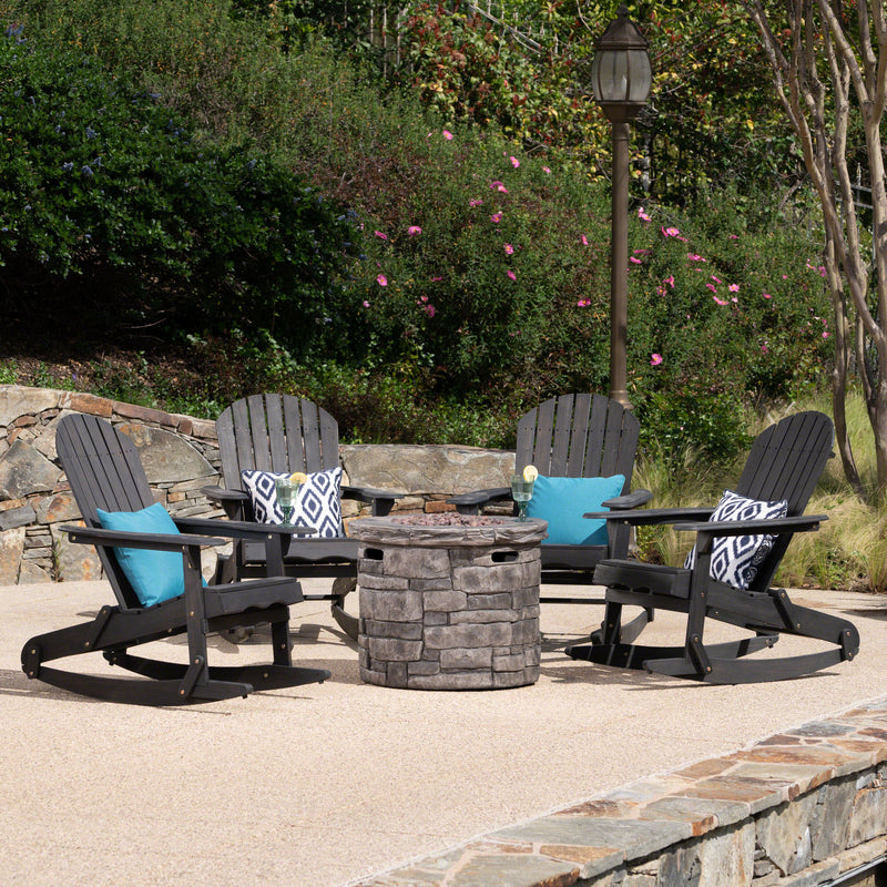 Outdoor 5 Piece Adirondack Rocking Chair Set with Fire Pit - NH423403