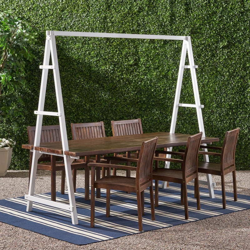 Outdoor 6 Seater Acacia Wood and Iron Planter Dining Set - NH737903