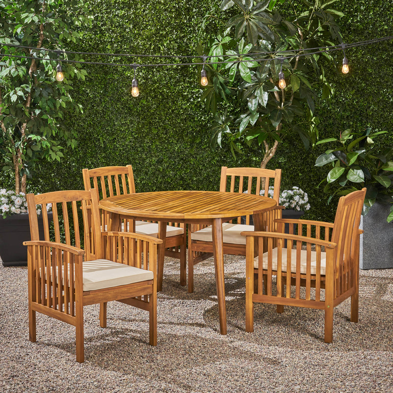 Outdoor Acacia 4-Seater Dining Set with Cushions and 47