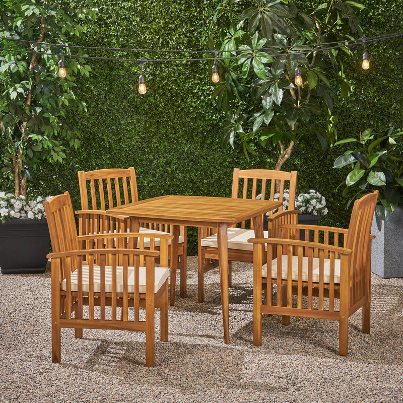 Outdoor Acacia 4-Seater Dining Set with Cushions and 36