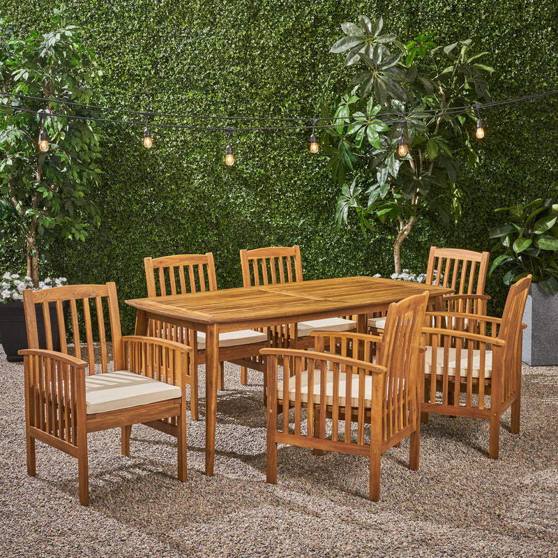 Outdoor Acacia 6-Seater Dining Set with Cushions and 71