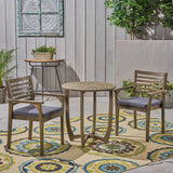 Outdoor Acacia 2-Seater Bistro Set with Cushions and 28" Round Table with Closed Legs - NH832703