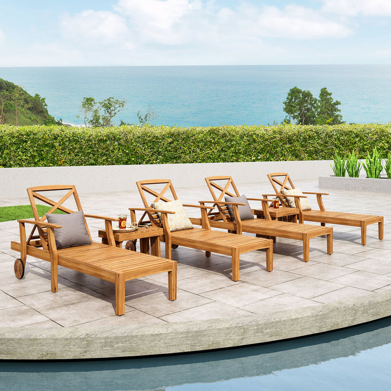 Outdoor Acacia Wood 6 Piece Chaise Lounge Set - NH647213