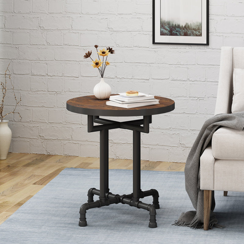 Industrial Faux Wood End Table, Dark Brown - NH084403