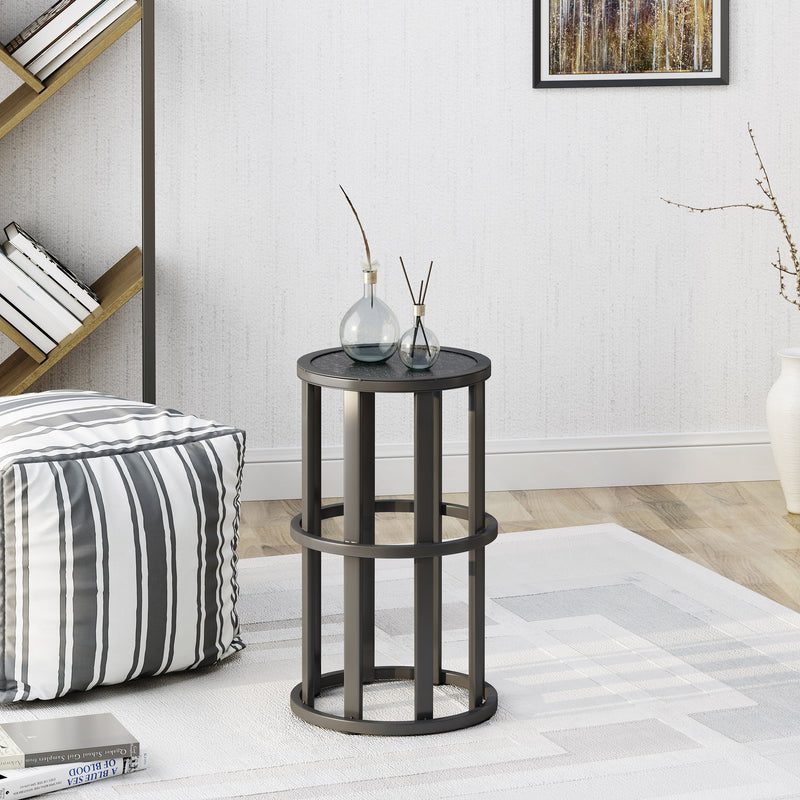 Industrial 11 Inch Grey Finish Ceramic Tile Side Table - NH512403