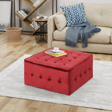 Modern Glam Tufted Waffle Stitch Velvet Square Ottoman Coffee Table - NH574403