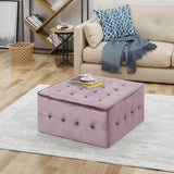 Modern Glam Tufted Waffle Stitch Velvet Square Ottoman Coffee Table - NH574403