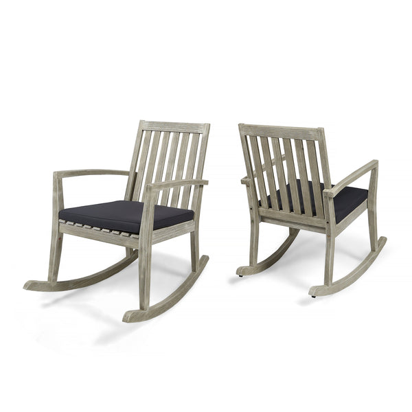 Outdoor Acacia Wood Rocking Chair with Water-Resistant Cushions - NH135603